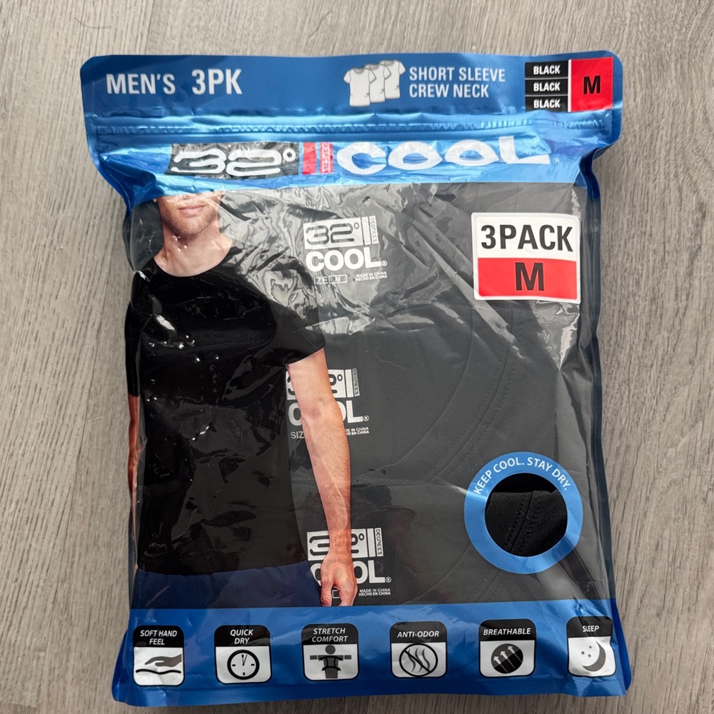 32 Degrees Men's Black Short Sleeve Crew Neck 3-Pack